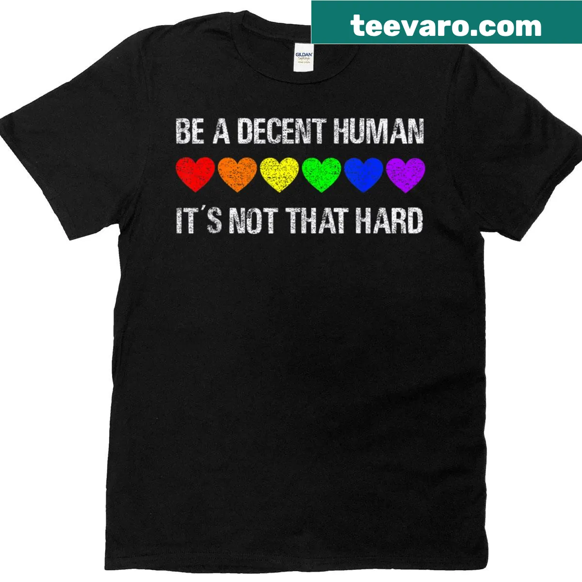 Vintage LGBT heart graphic t-shirt promoting kindness — on a men's t-shirt
