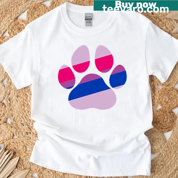 Bi Pride t-shirt with paw print design in bisexual colors