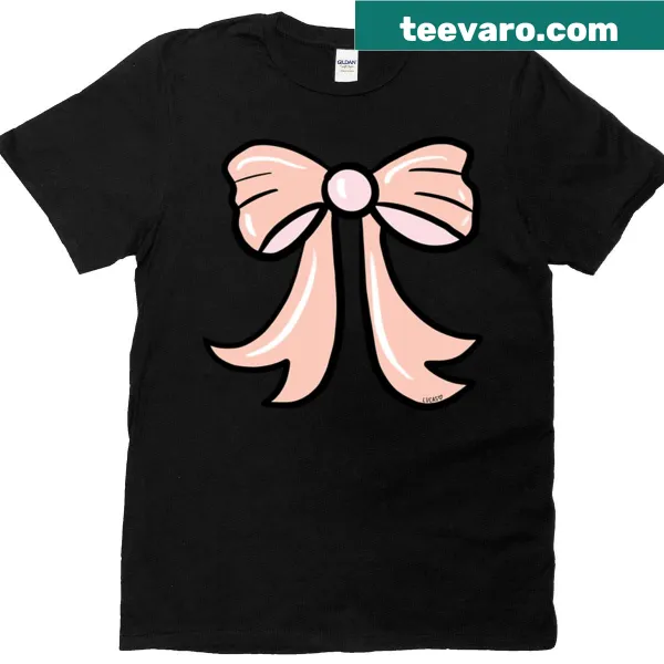 Cartoon T-shirt with a large, playful pink bow design