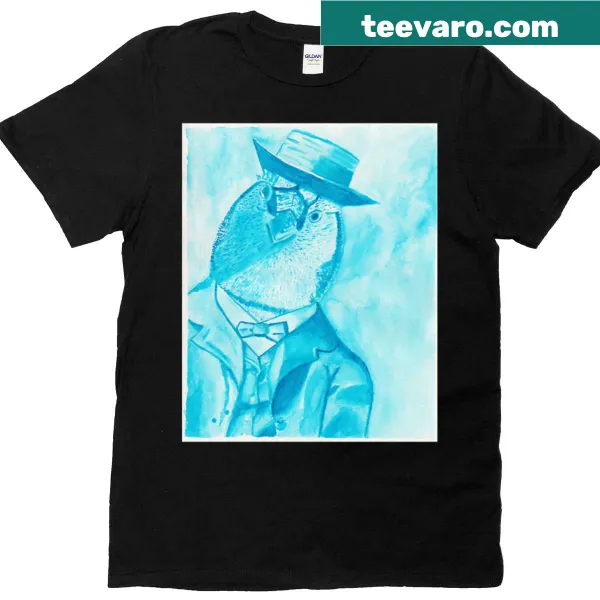 Illustrated bird in a suit t-shirt