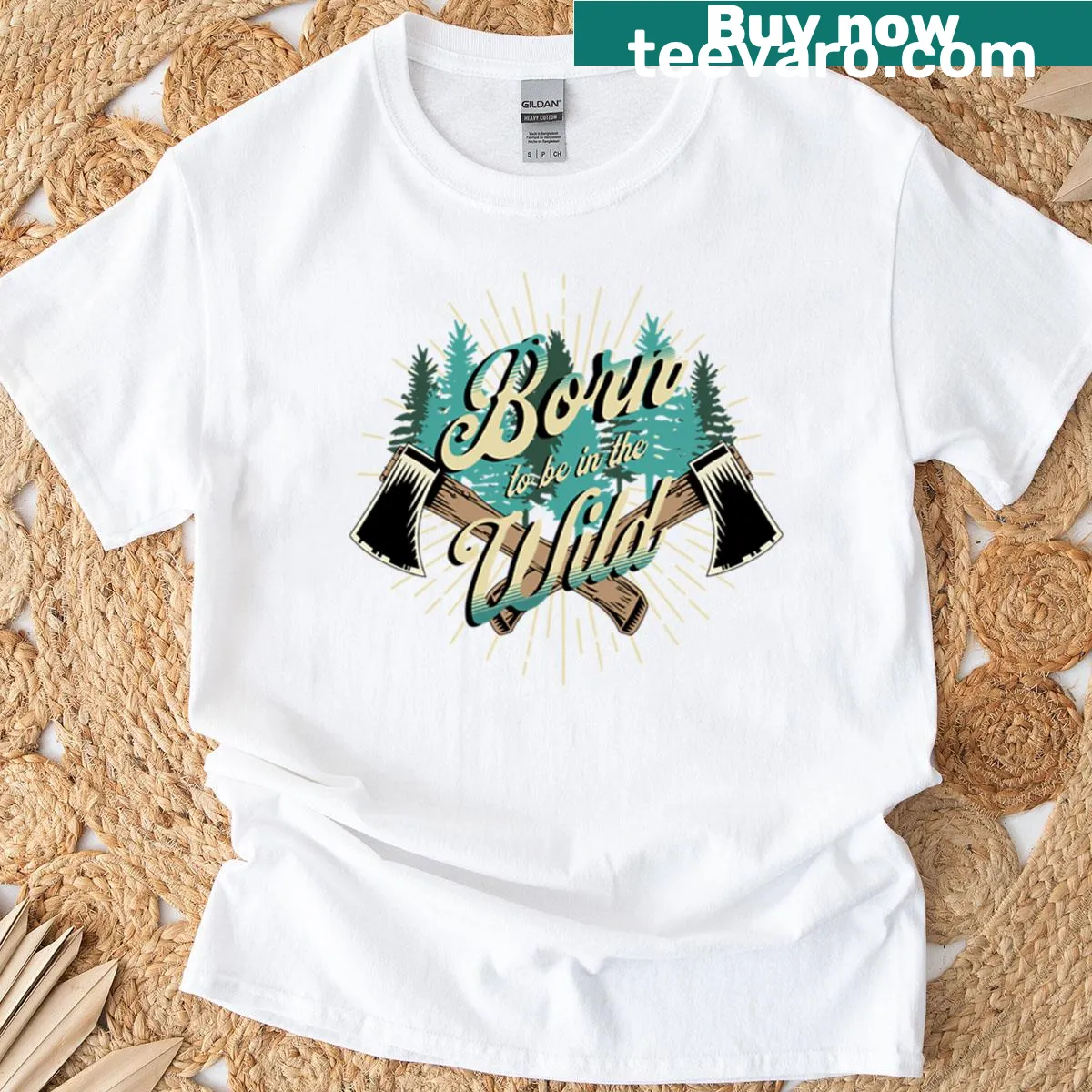Inspirational typography T-shirt with 'Born To Be In The Wild' phrase — on a men's t-shirt