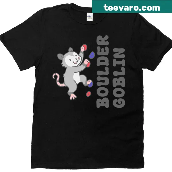 Whimsical illustration of a climbing opossum on a T-shirt