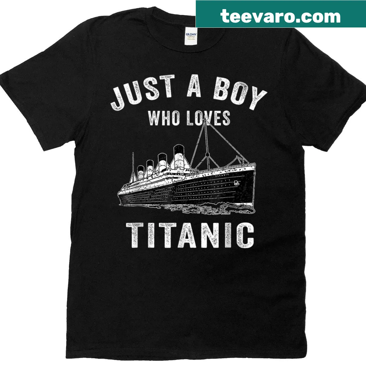 RMS Titanic T-shirt featuring a detailed illustration of the ship — on a men's t-shirt