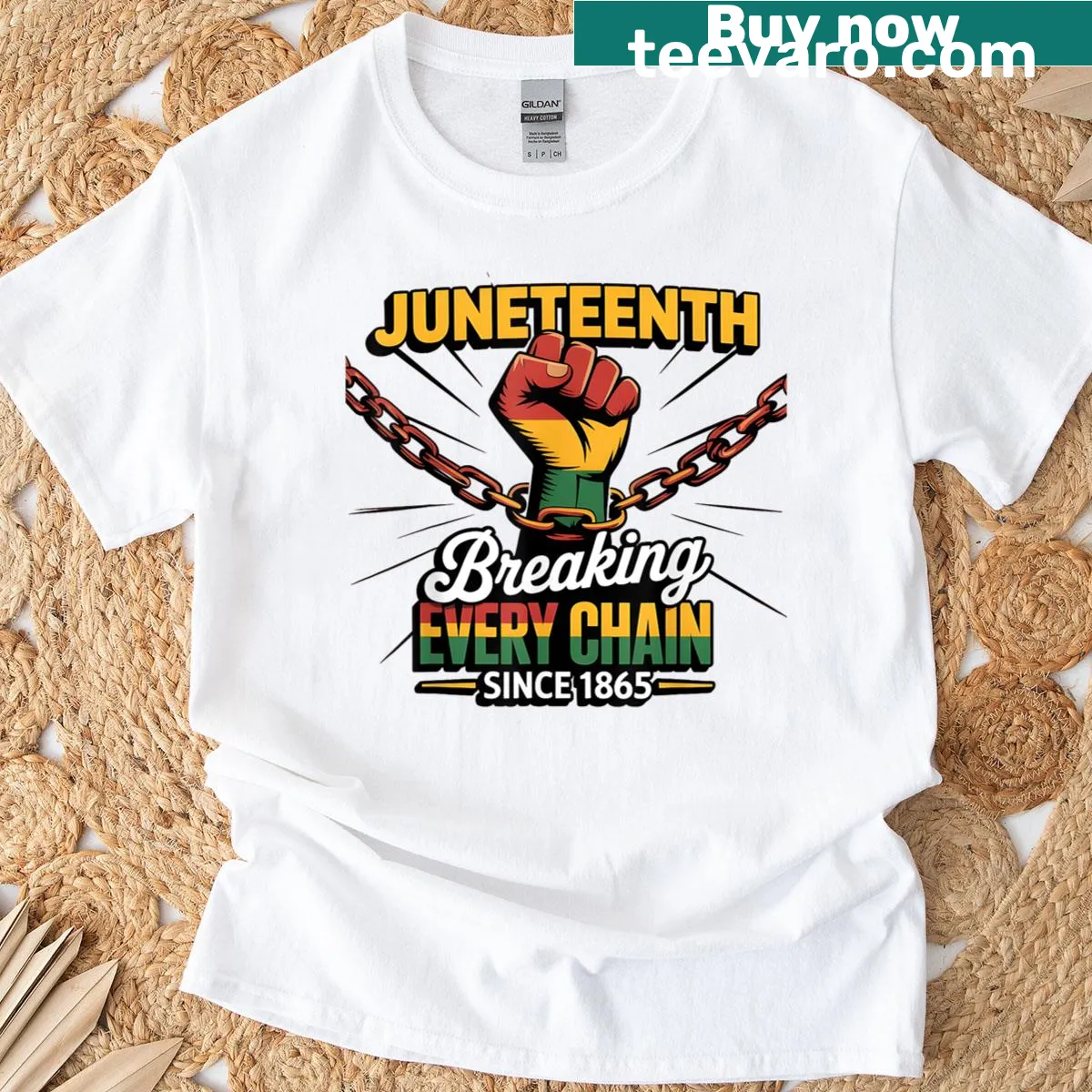 Breaking Every Chain Since 1865 t-shirt with strong typography — on a men's t-shirt