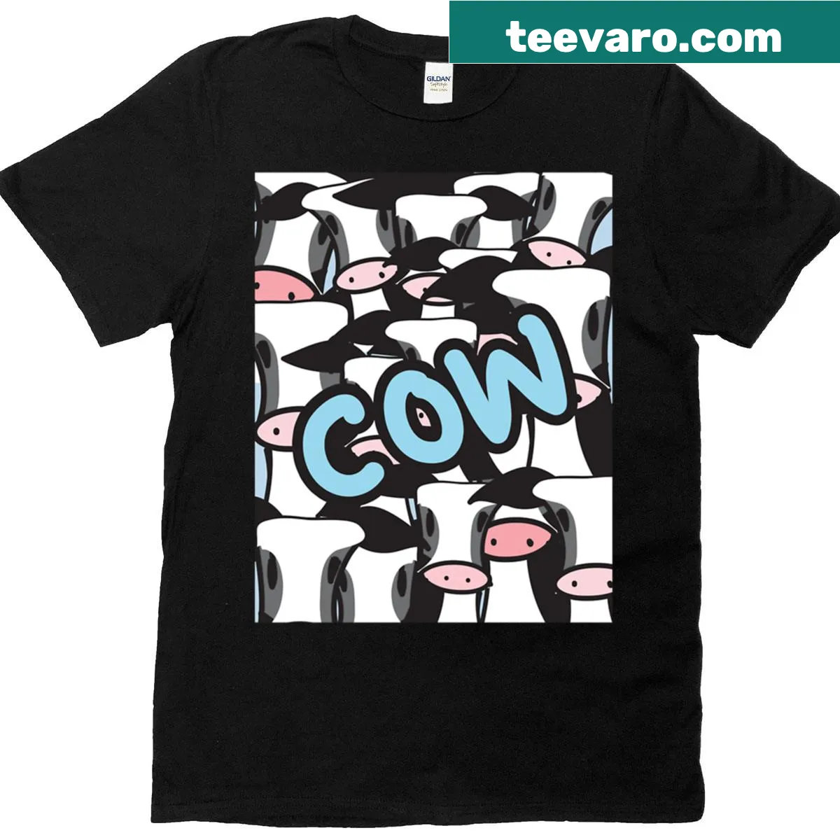 Cute cow pattern t-shirt in black and white — on a men's t-shirt