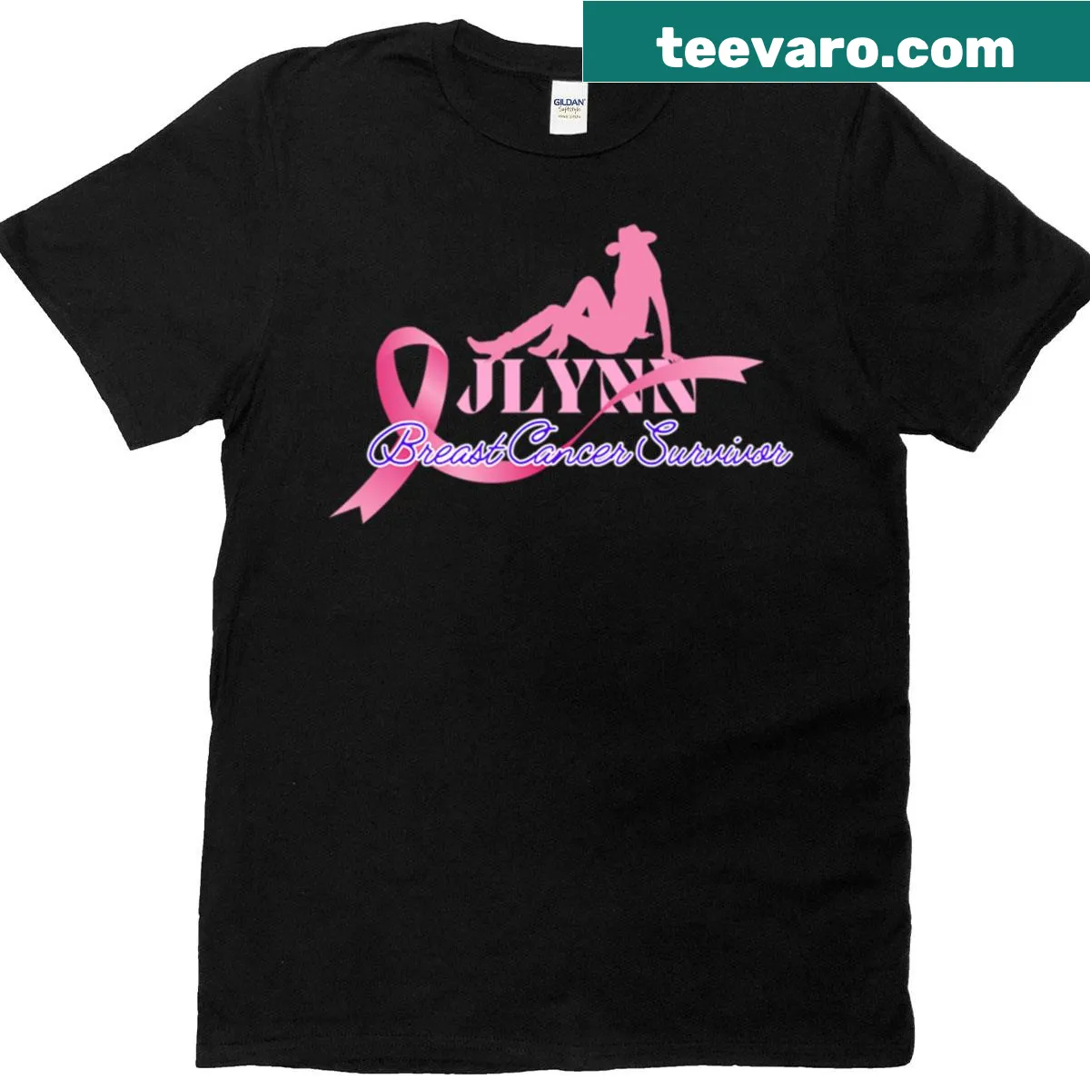 Personalized Breast Cancer Survivor T-shirt with customizable text — on a men's t-shirt