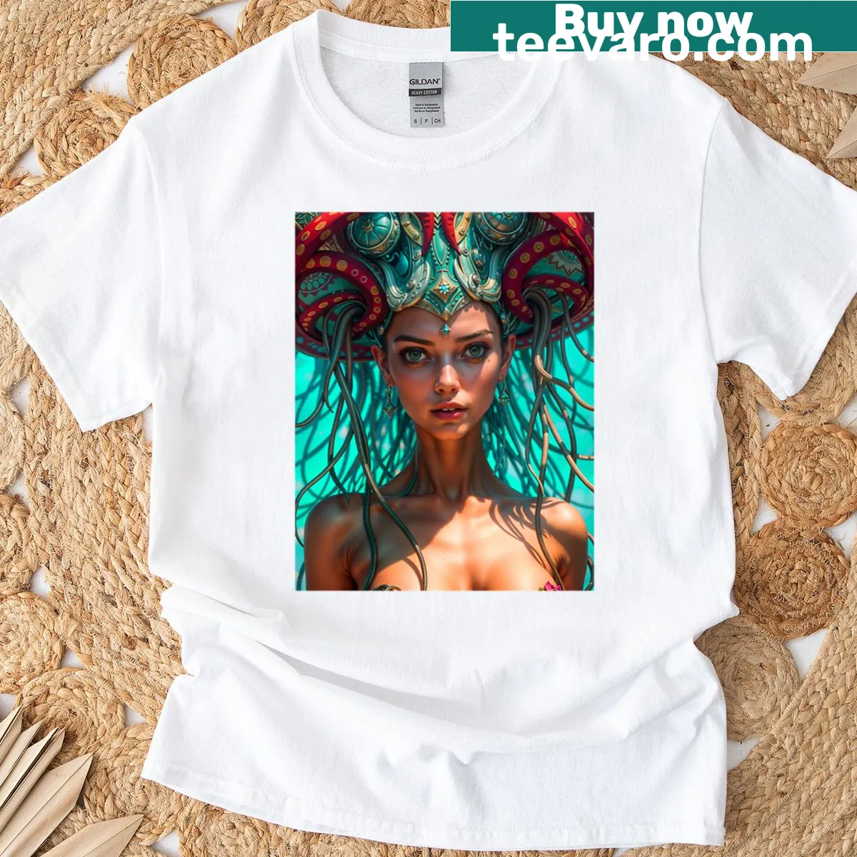 Illustration of a jellyfish princess in an alien fantasy style — on a men's t-shirt