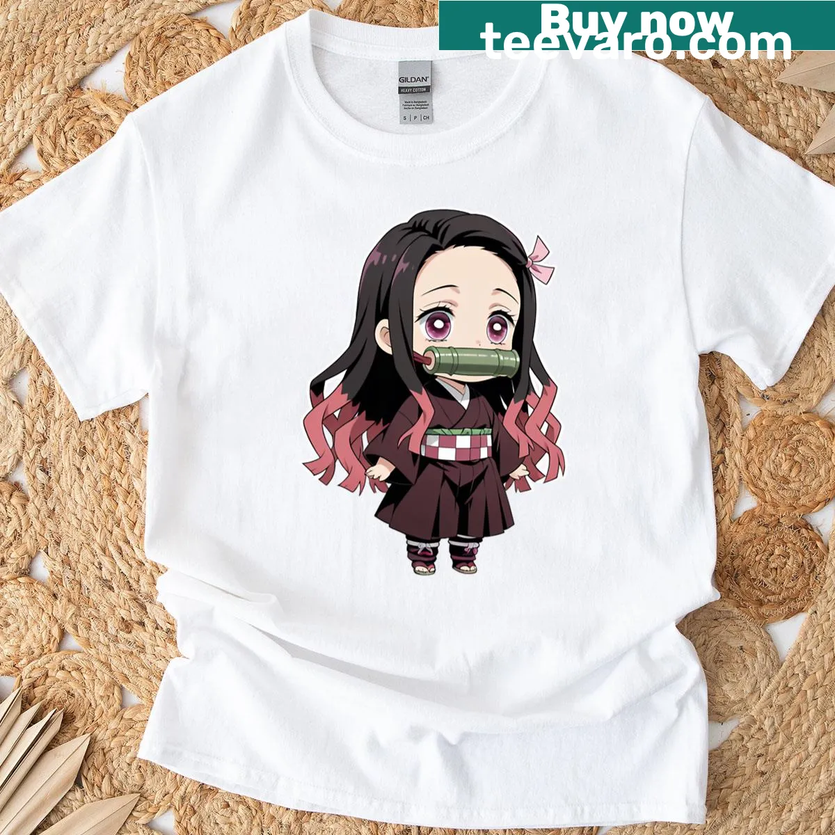 T-shirt featuring a chibi demon girl design from anime art — on a men's t-shirt