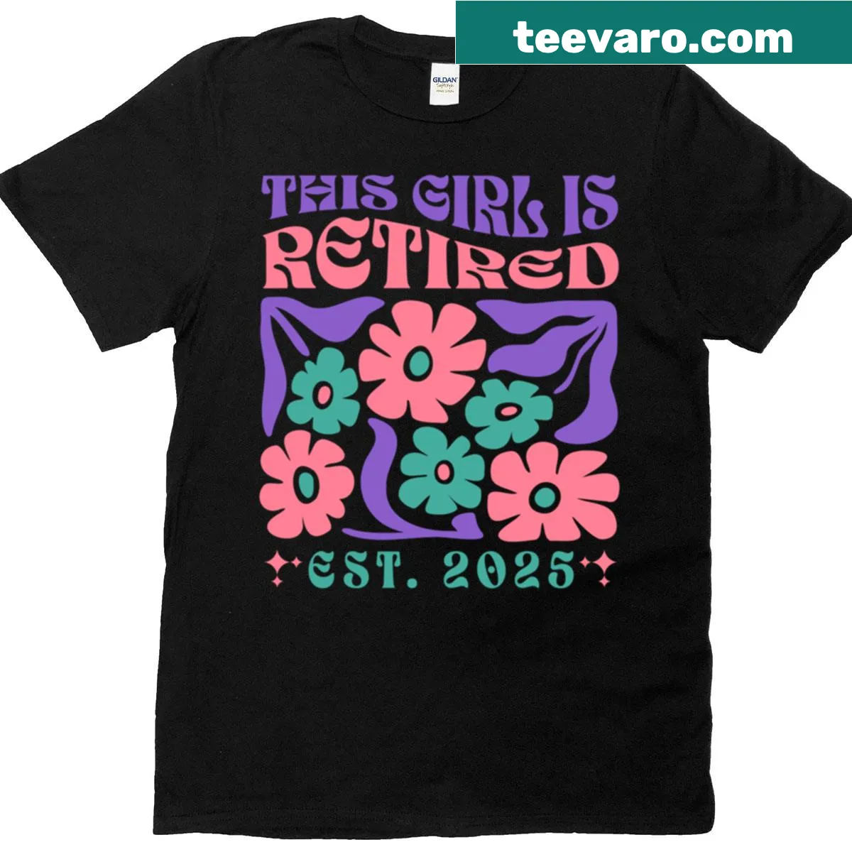 Floral retirement T-shirt with the text This Girl Is Retired 2025 — on a men's t-shirt