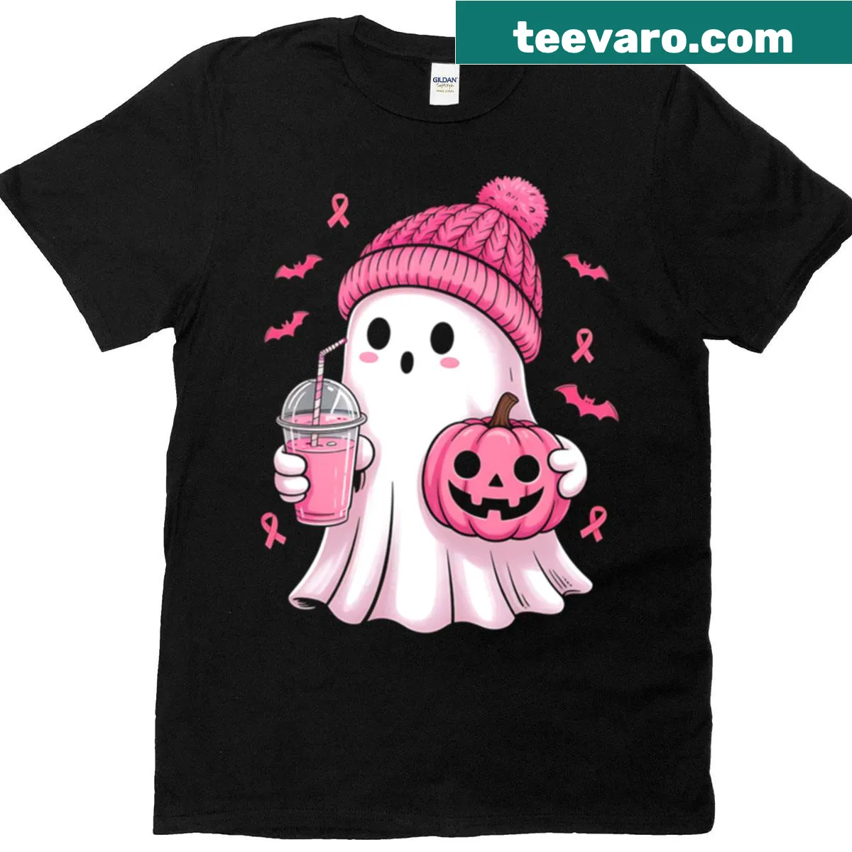 Cartoon ghost design for Halloween awareness T-shirt — on a men's t-shirt