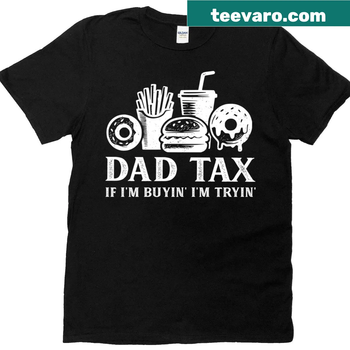 Funny typography design about parenting on Dad Tax T-shirt. — on a men's t-shirt