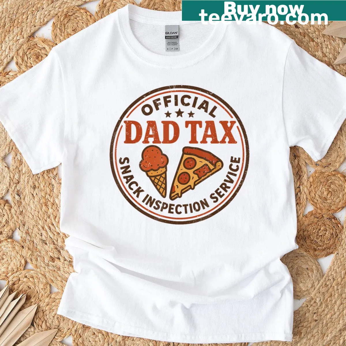 Funny t-shirt depicting Dad Tax Snack Inspection Service — on a men's t-shirt