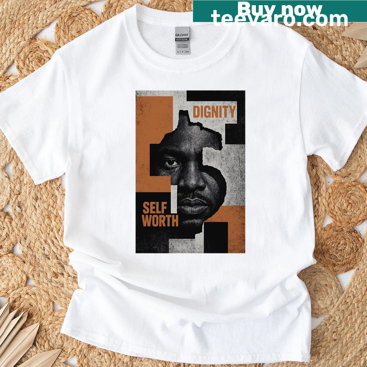 Artful t-shirt featuring inspiring phrases about self-worth. — on a men's t-shirt