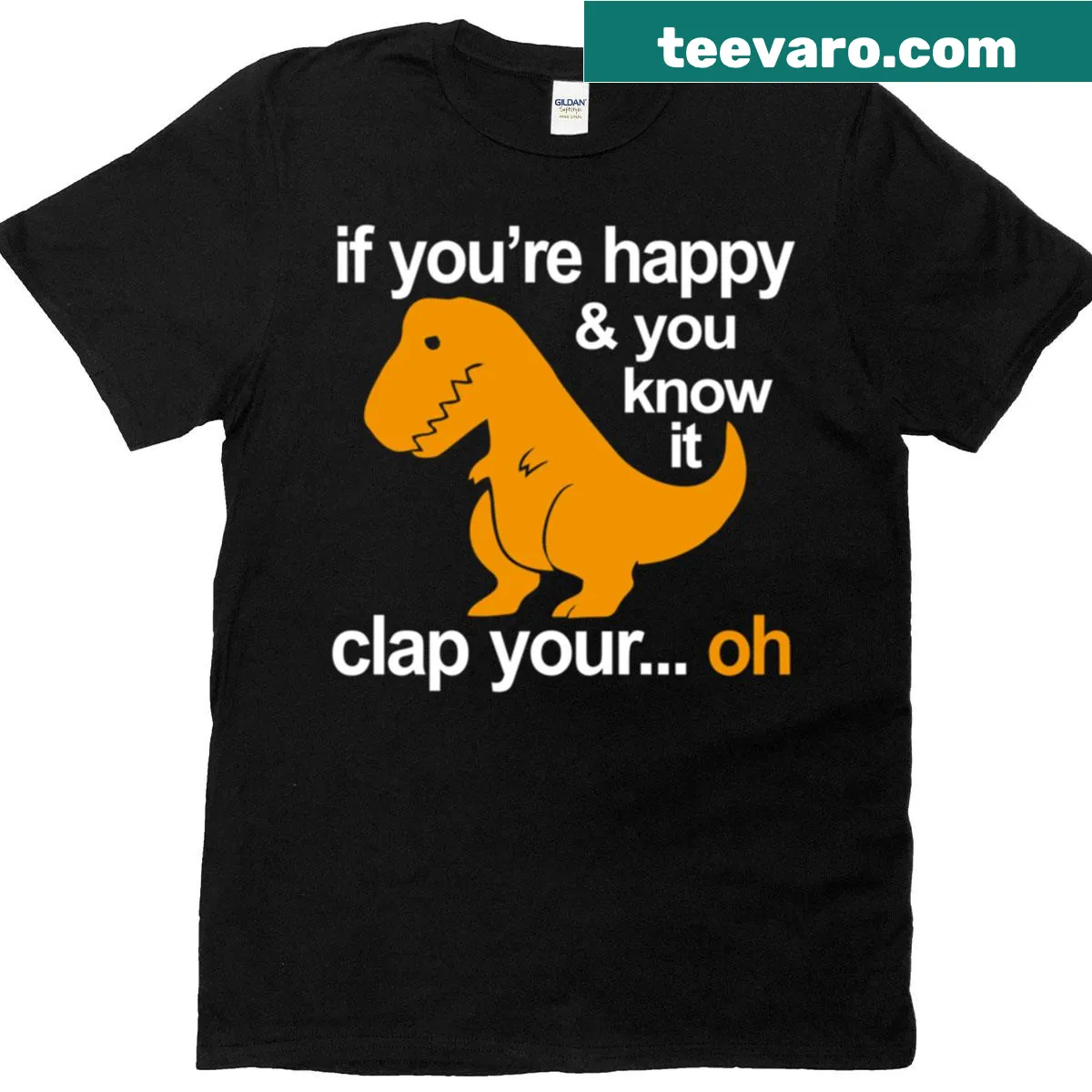 Playful T-rex cartoon design for kids' T-shirt — on a men's t-shirt
