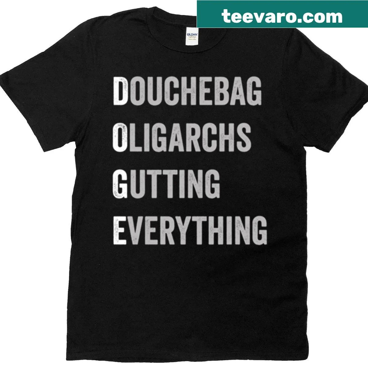 Doge meme with anti-government slogan on a t-shirt — on a men's t-shirt
