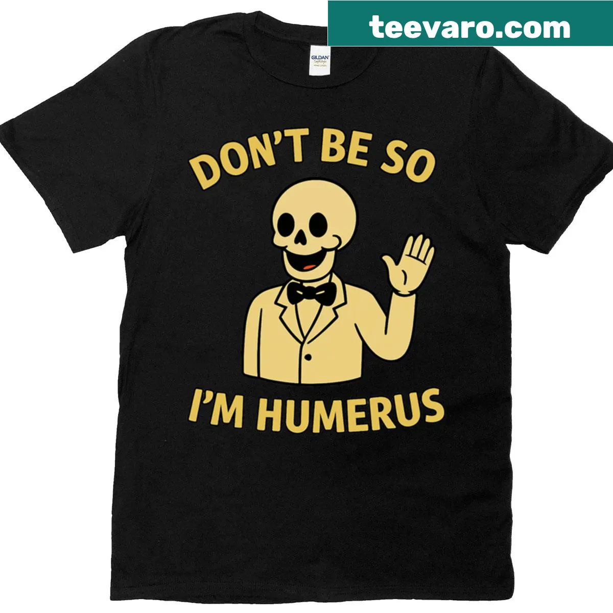 Cartoon skeleton t-shirt with a funny phrase for healthcare professionals. — on a men's t-shirt