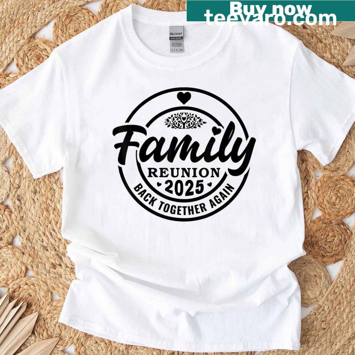 Funny Family Reunion T-shirt with Back Together Again text — on a men's t-shirt