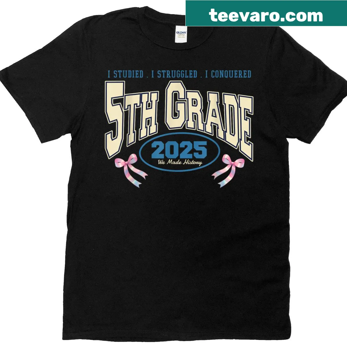 Graduation T-shirt for 5th graders featuring a coquette bow — on a men's t-shirt