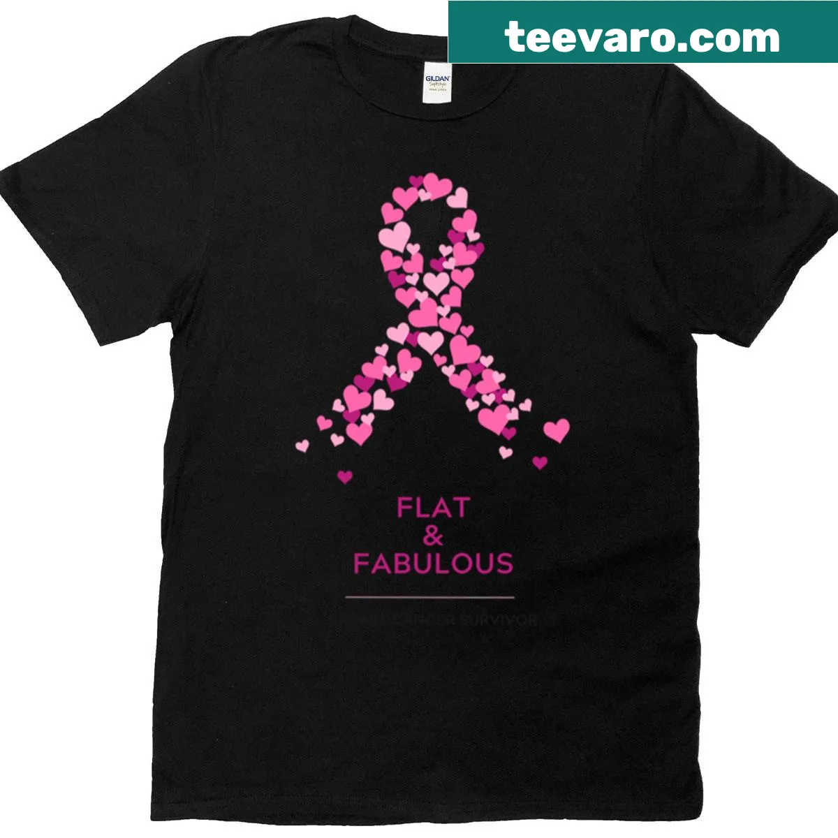 Inspirational tee with 'Flat Fabulous' text for breast cancer survivors — on a men's t-shirt