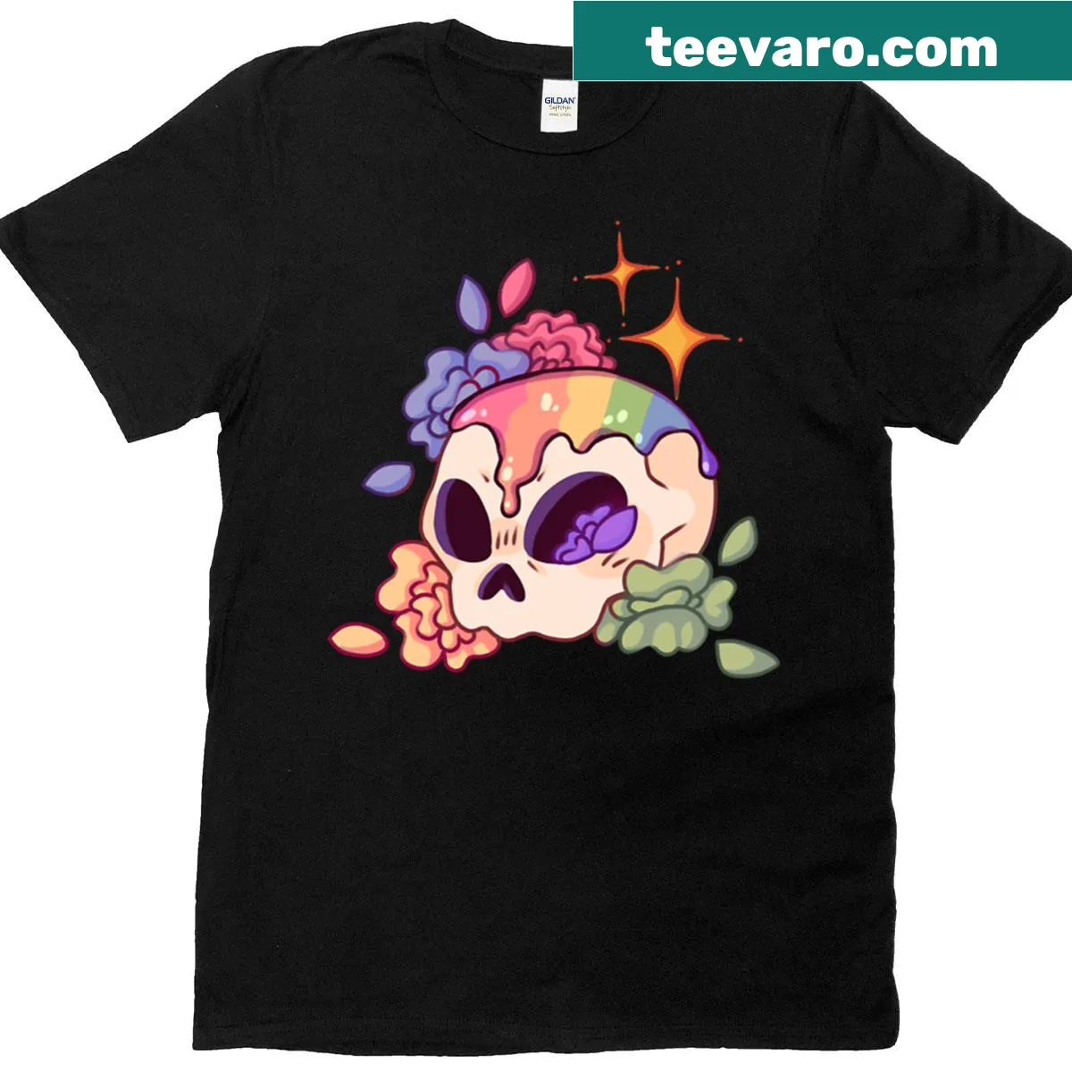 Skull with flowers illustration on a T-shirt — on a men's t-shirt
