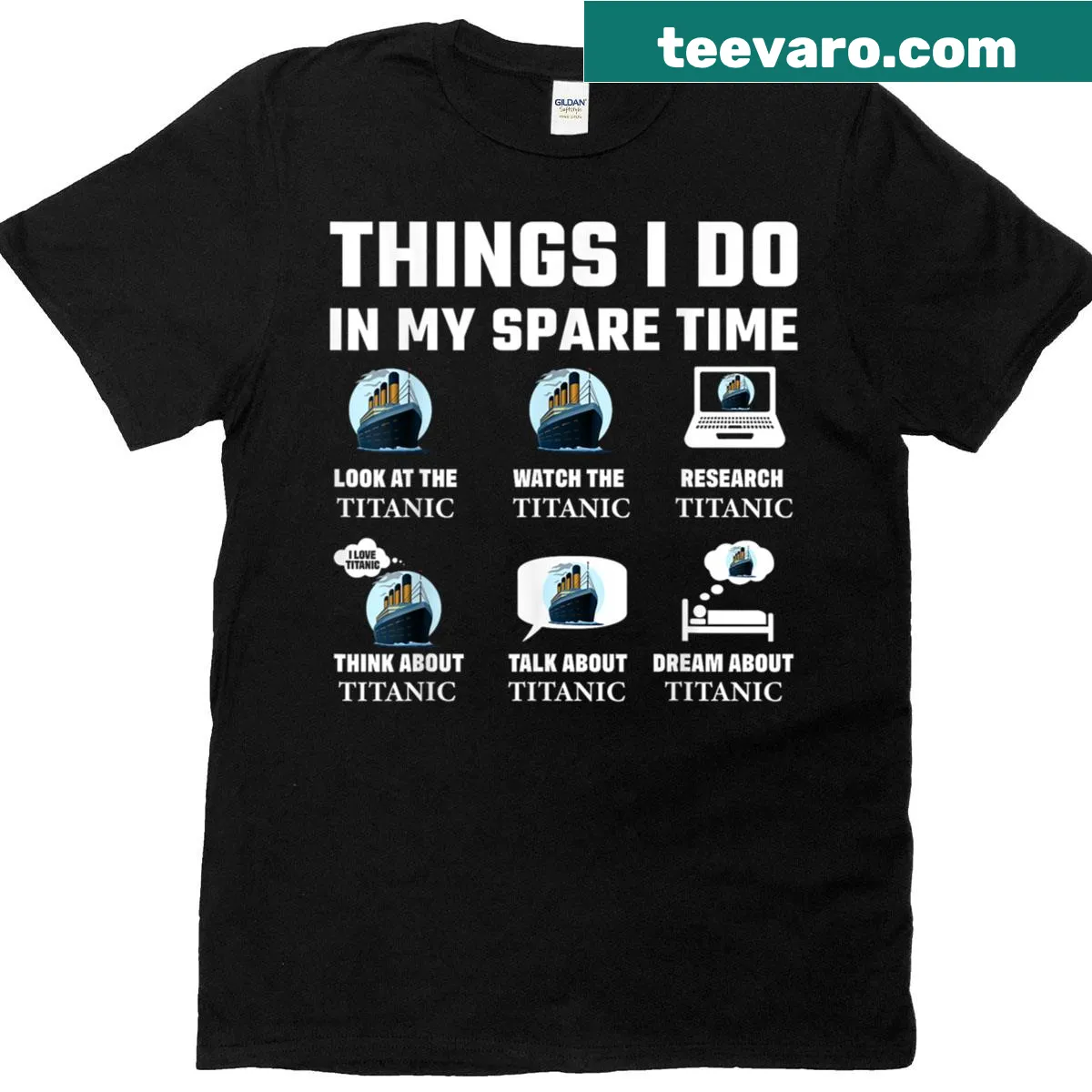Illustration of activities related to Titanic for boys' birthday. — on a men's t-shirt