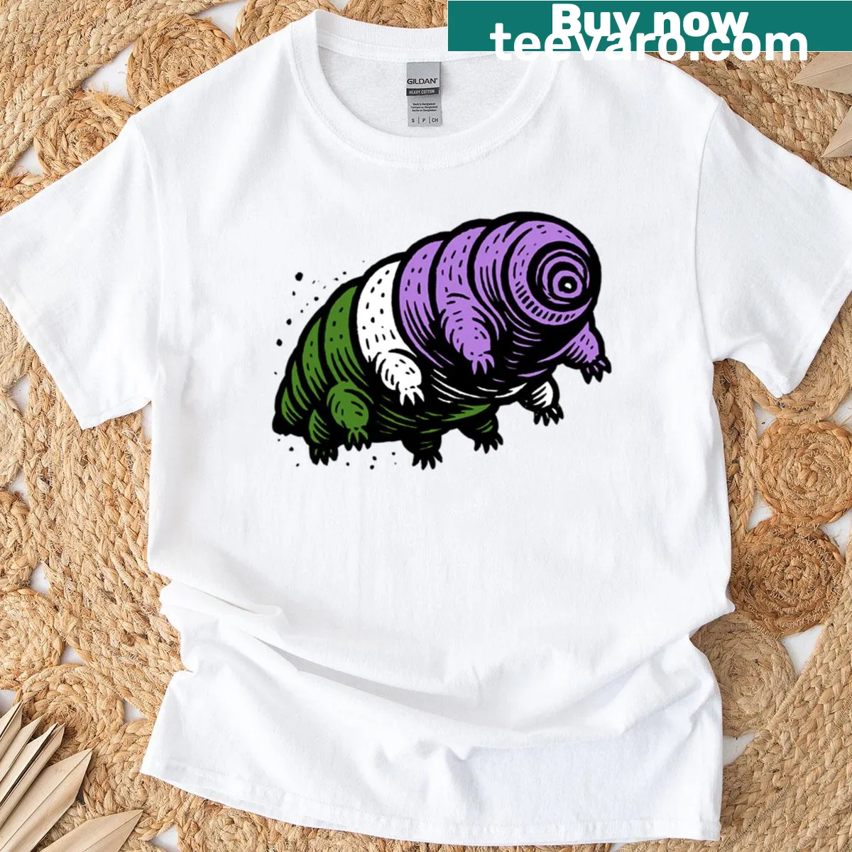 Tardigrade and genderqueer pride flag cartoon T-shirt — on a men's t-shirt