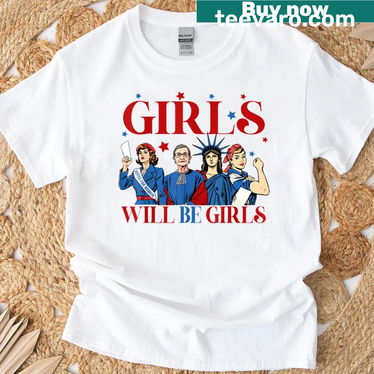 Patriotic Feminist t-shirt with bold text celebrating empowerment — on a men's t-shirt