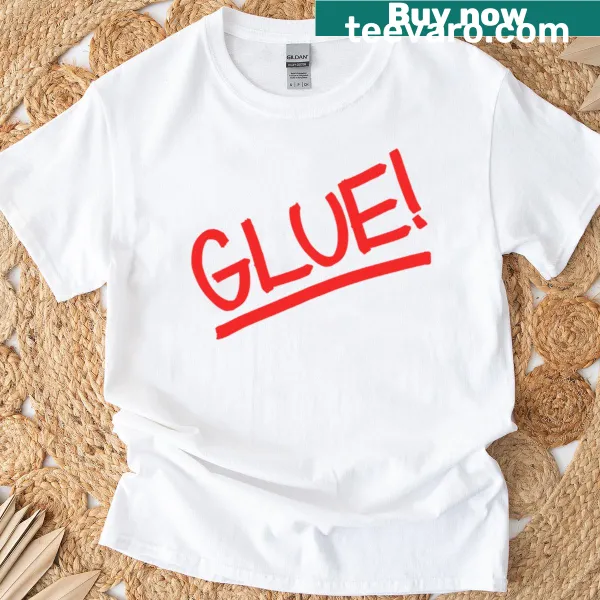 Edgy typography 'Glue Neu Rip' for punk music fans on a casual T-shirt.