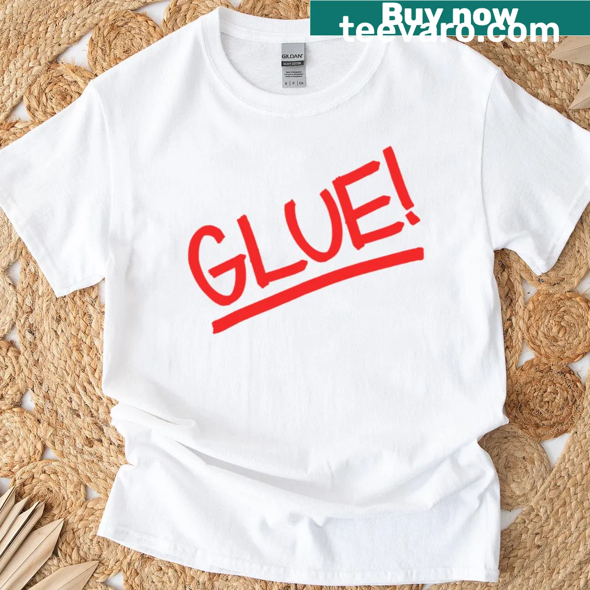 Edgy typography 'Glue Neu Rip' for punk music fans on a casual T-shirt. — on a men's t-shirt