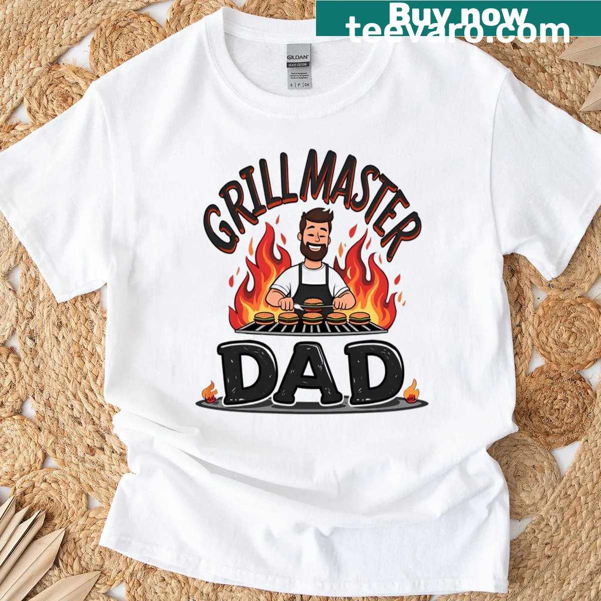 Grillmaster Dad T-shirt with barbecue-themed typography — on a men's t-shirt