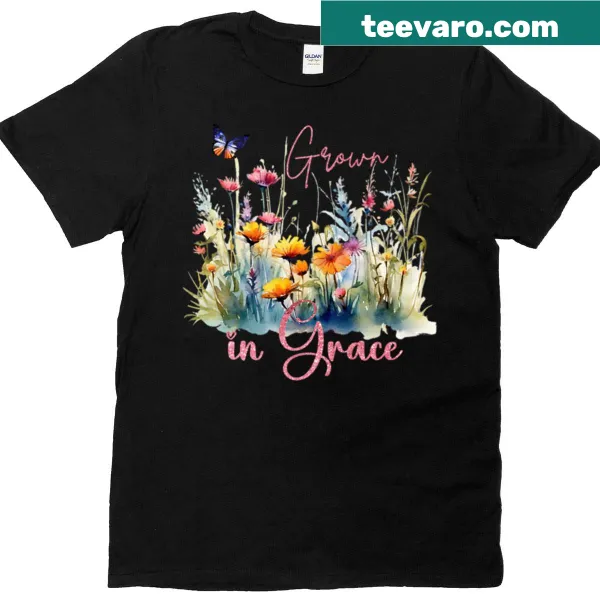 T-shirt featuring wildflowers and butterflies design