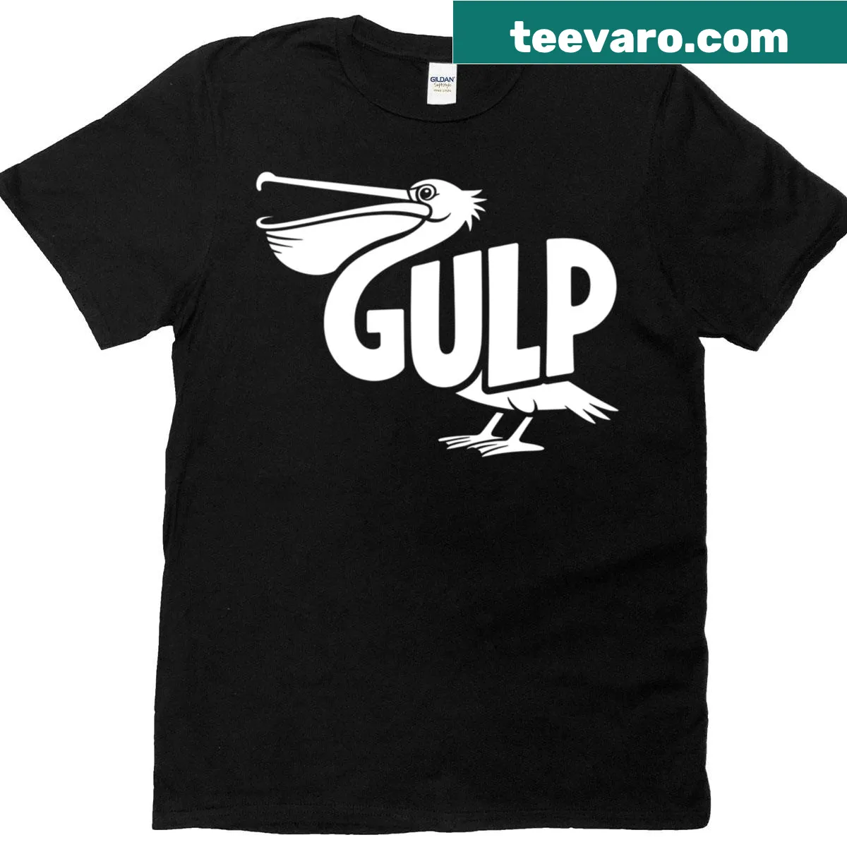 Pelican illustration with fishing-related word art on a T-shirt — on a men's t-shirt