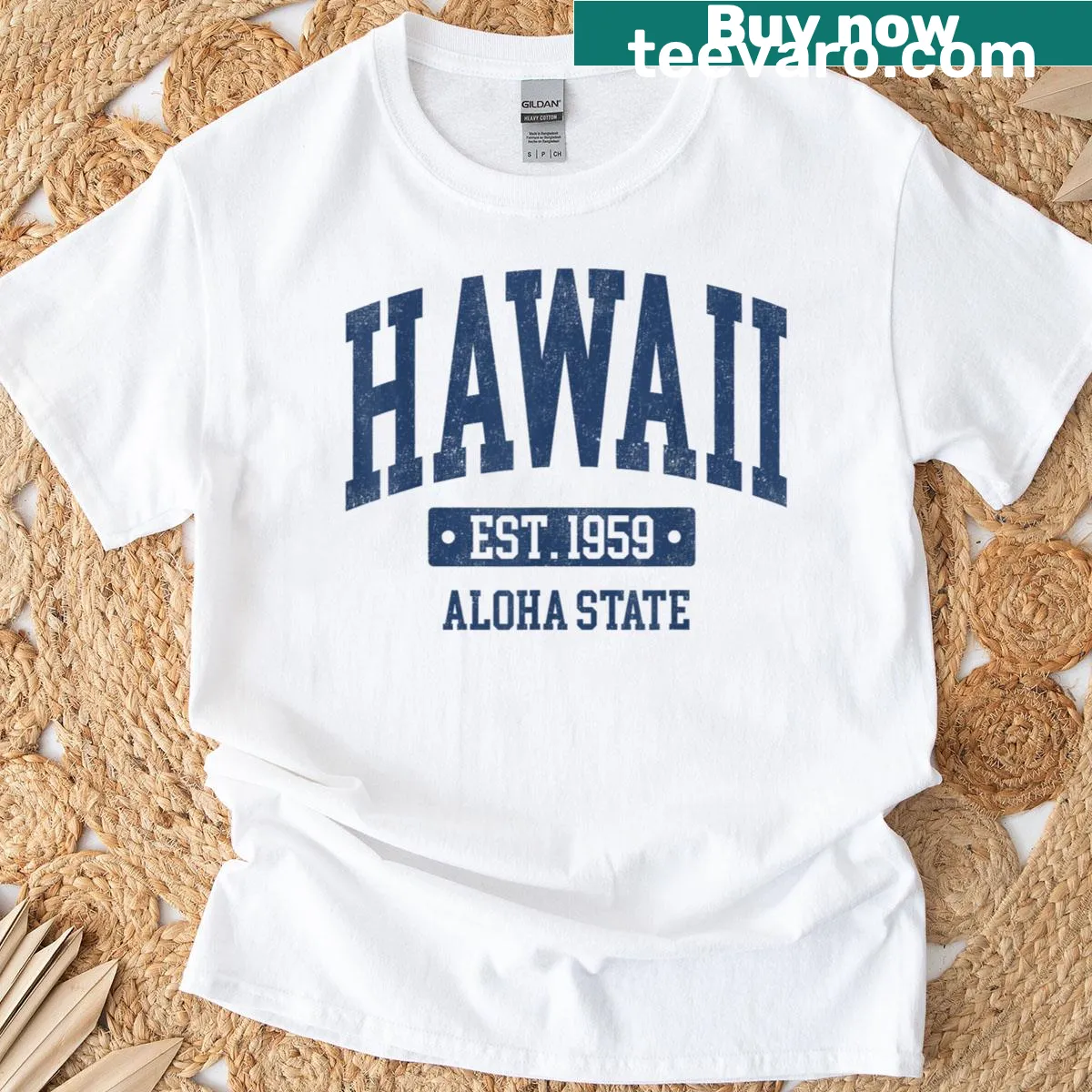 Vintage sports design T-shirt featuring Hawaiian islands theme — on a men's t-shirt