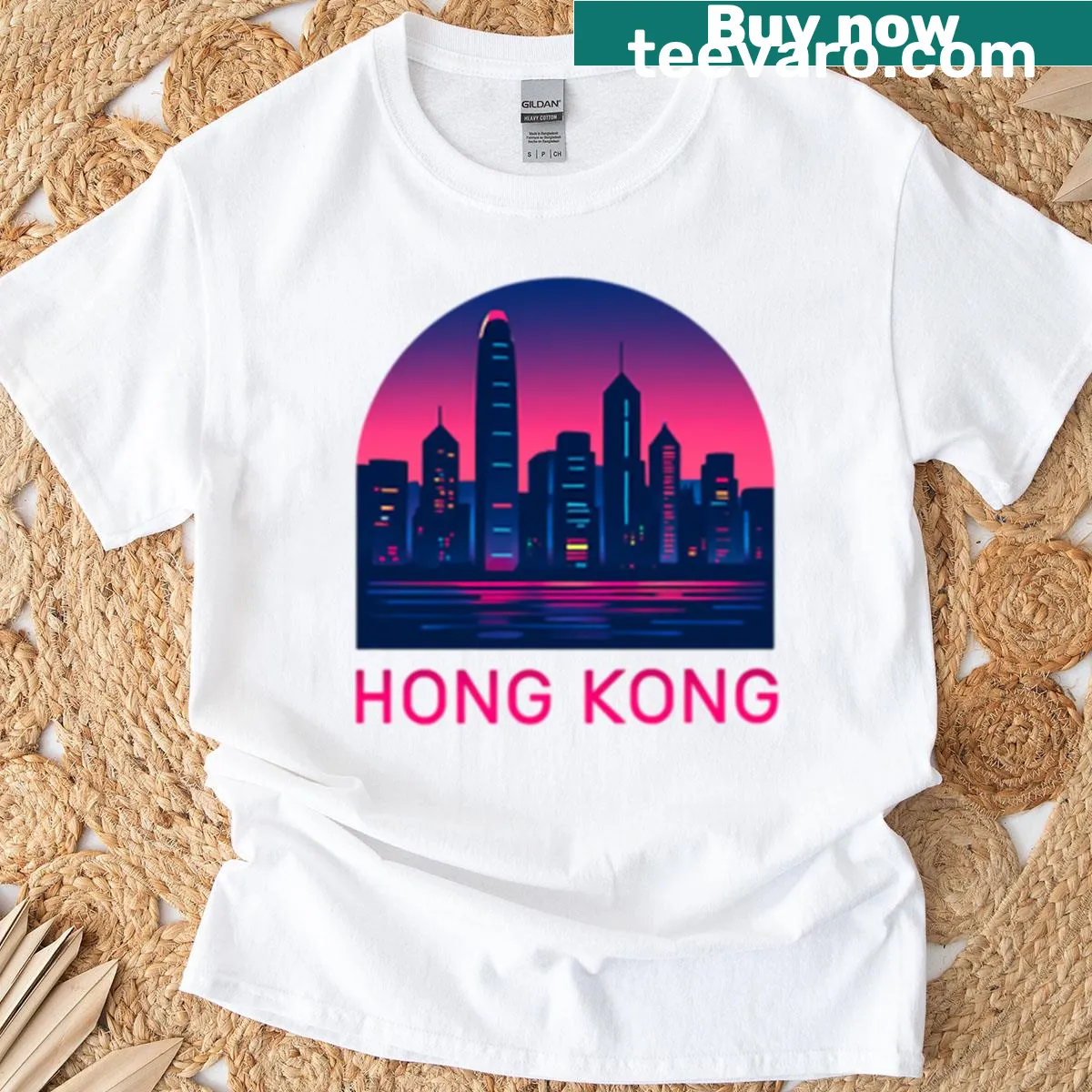 Silhouette T-shirt featuring Hong Kong skyline at Victoria Harbour — on a men's t-shirt