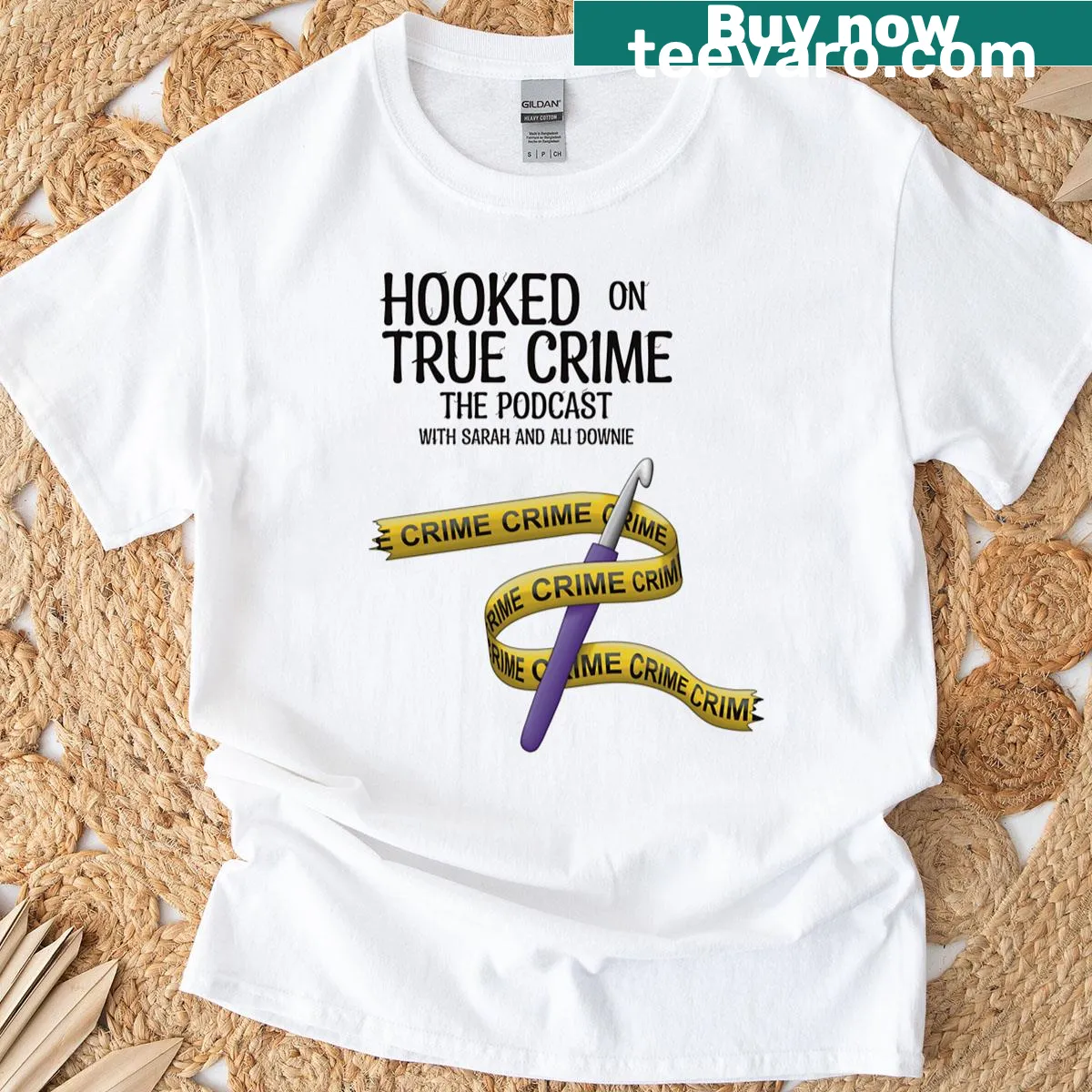Funny T-shirt featuring text about true crime podcasts — on a men's t-shirt