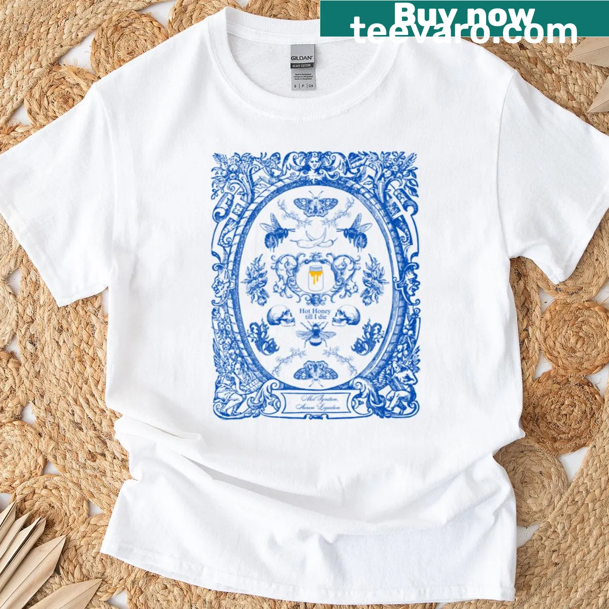 T-shirt with the text 'Hot Honey Till I Die' in a fun font. — on a men's t-shirt