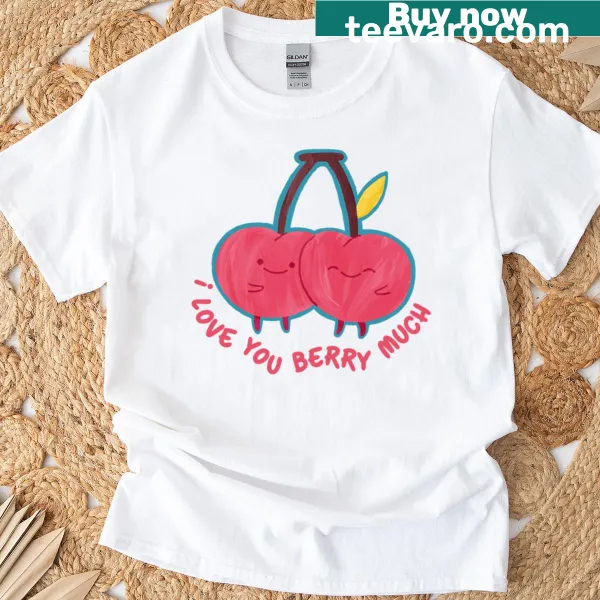 Cute pun graphic with berries and text saying I Love You Berry Much