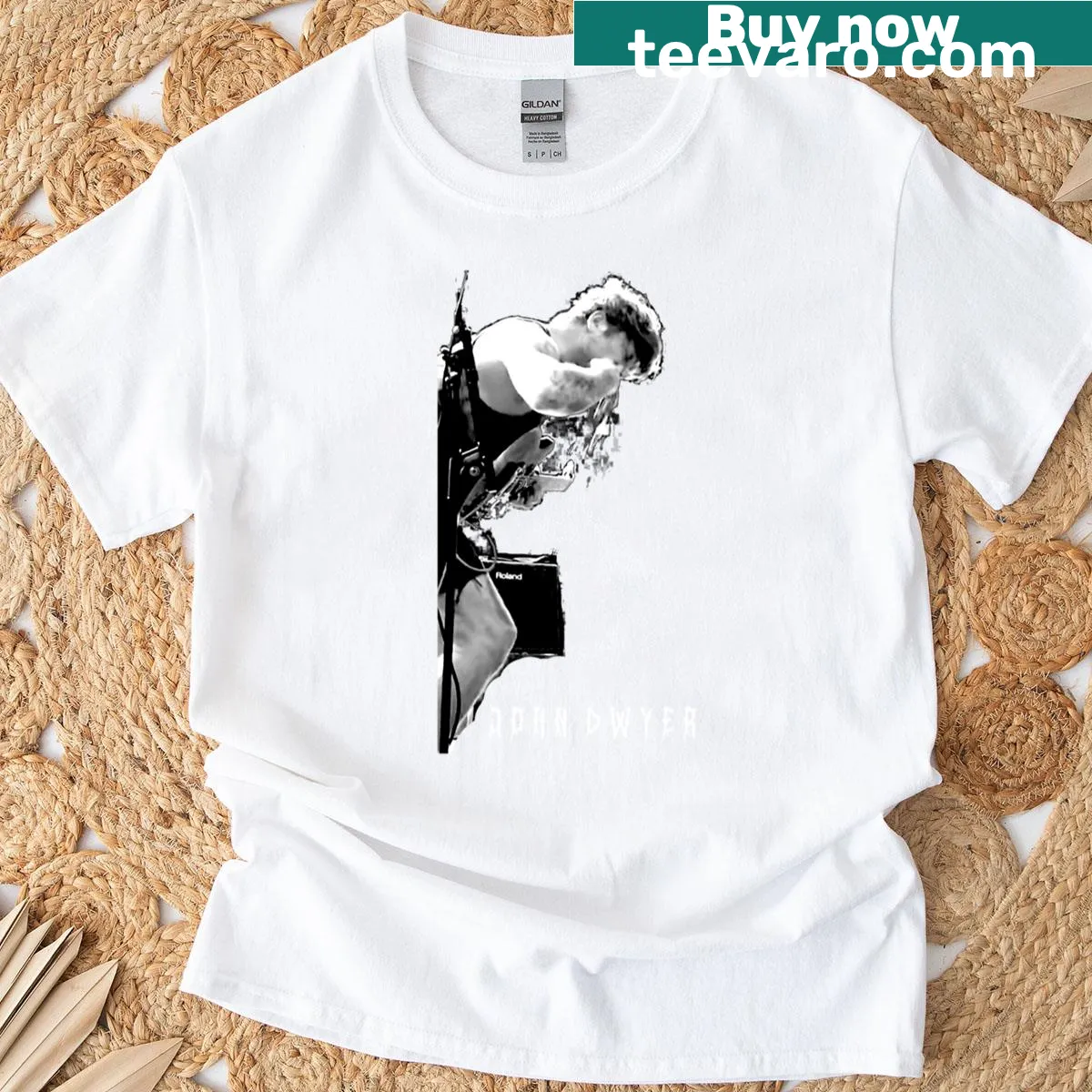 Vintage-style t-shirt with a graphic related to John Dwyer — on a men's t-shirt