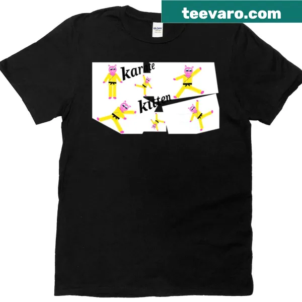 Illustration of a karate kitten in a gi on a t-shirt