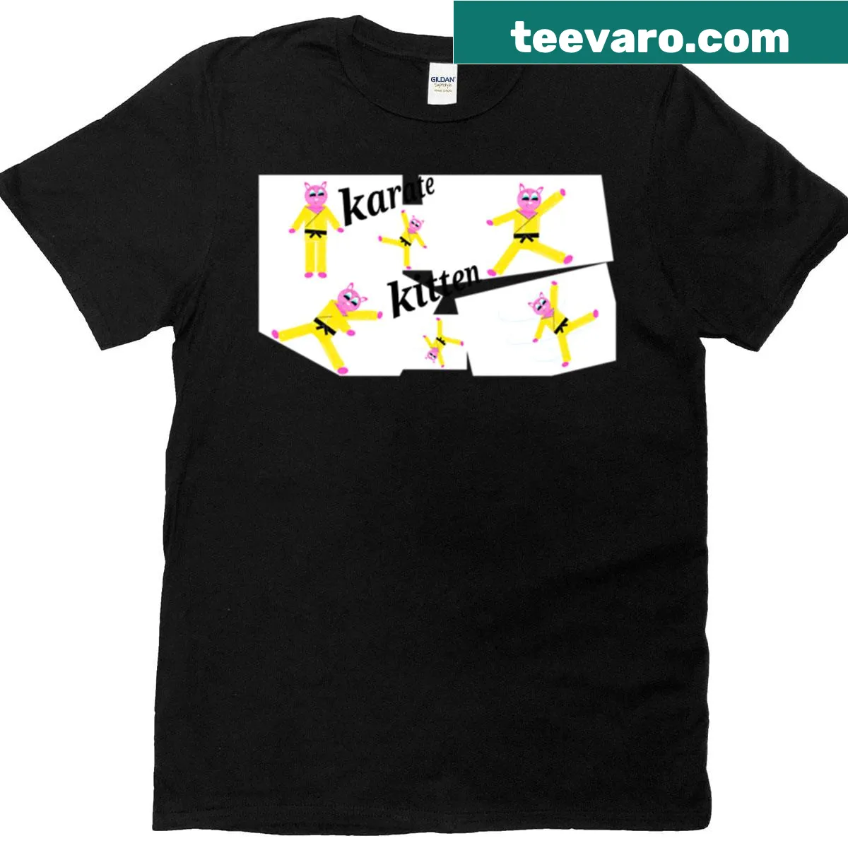 Illustration of a karate kitten in a gi on a t-shirt — on a men's t-shirt