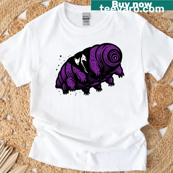 T-shirt featuring a tardigrade with a Labrys pride flag design
