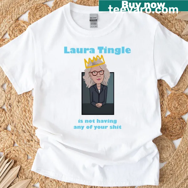 Illustration of Laura Tingle on merchandise T-shirt