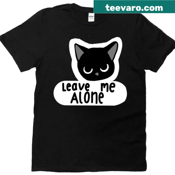 Black cat t-shirt with text Leave Me Alone in bold letters