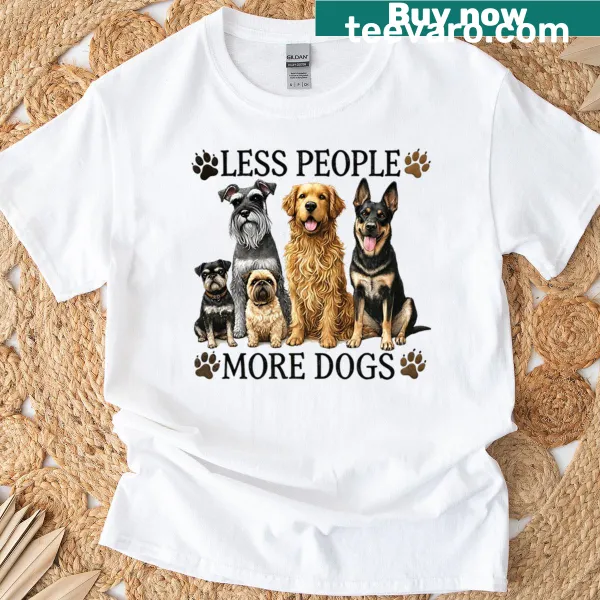 T-shirt with a playful message and illustrations of various dog breeds