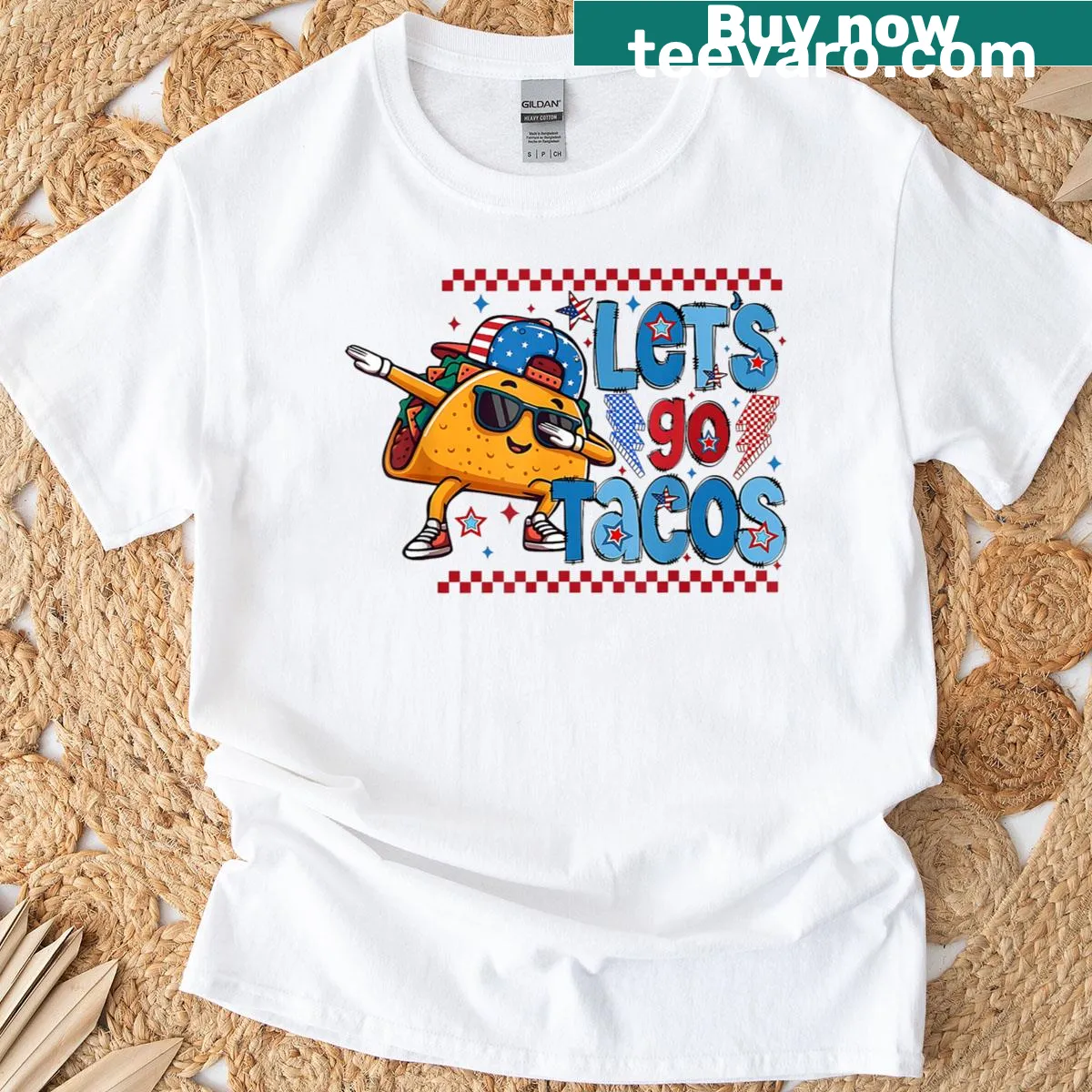 Humorous taco-themed shirt with a Trump reference for Fourth of July. — on a men's t-shirt