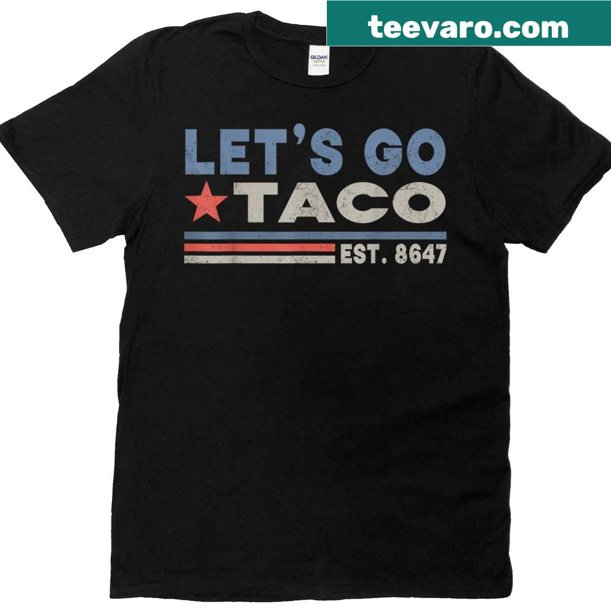 Funny taco-themed t-shirt with political humor about Trump. — on a men's t-shirt
