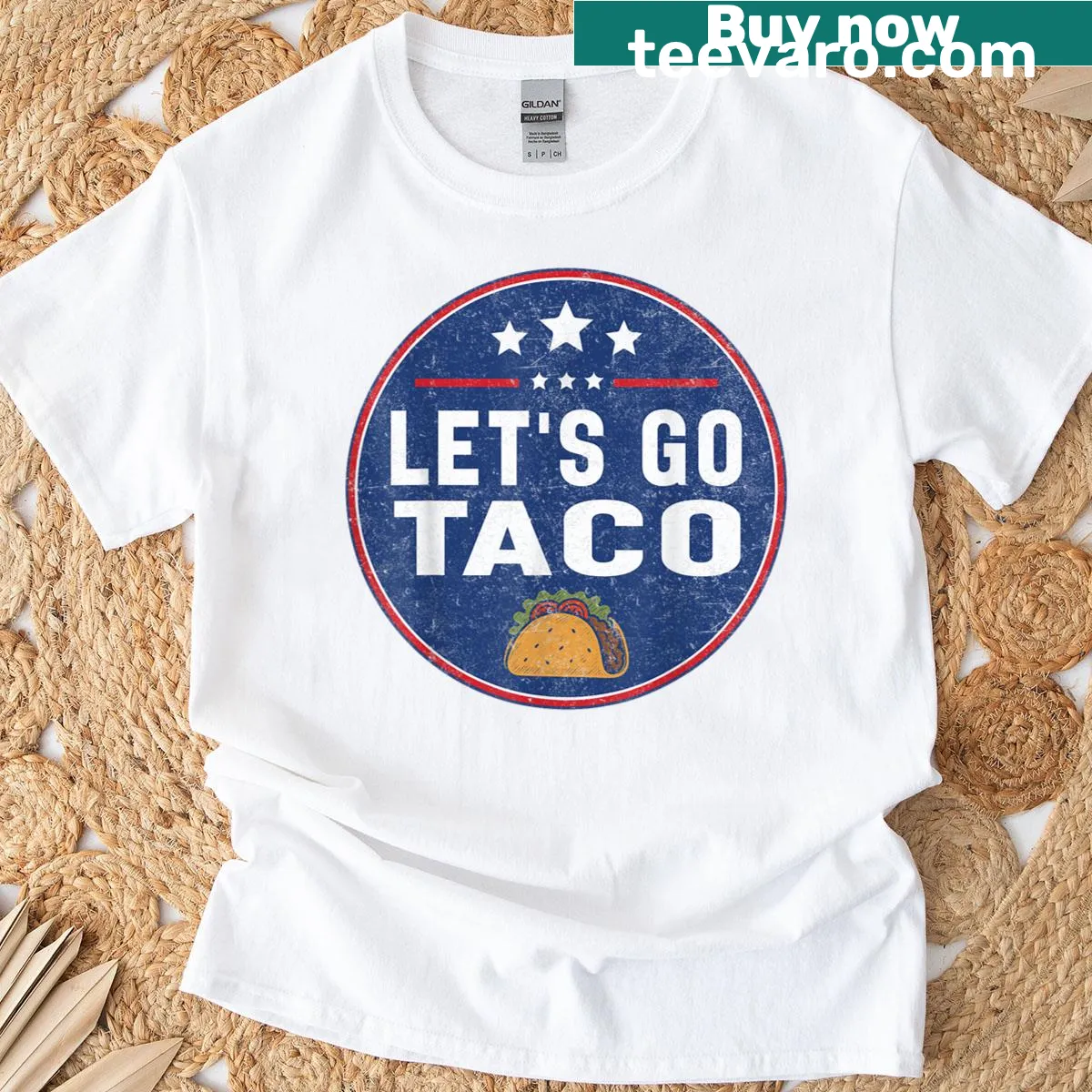 Funny taco-themed t-shirt with the phrase Let's Go Taco — on a men's t-shirt