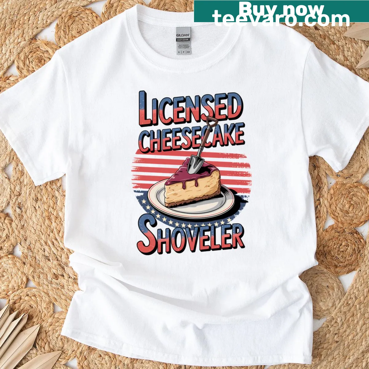 Funny cheesecake-themed grunge t-shirt for Fourth of July. — on a men's t-shirt