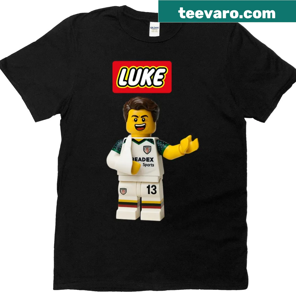 Illustration of Luke Onien in a sling on a casual t-shirt — on a men's t-shirt