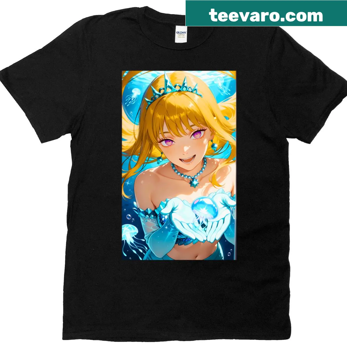 Cute ocean princess T-shirt with jellyfish illustration. — on a men's t-shirt